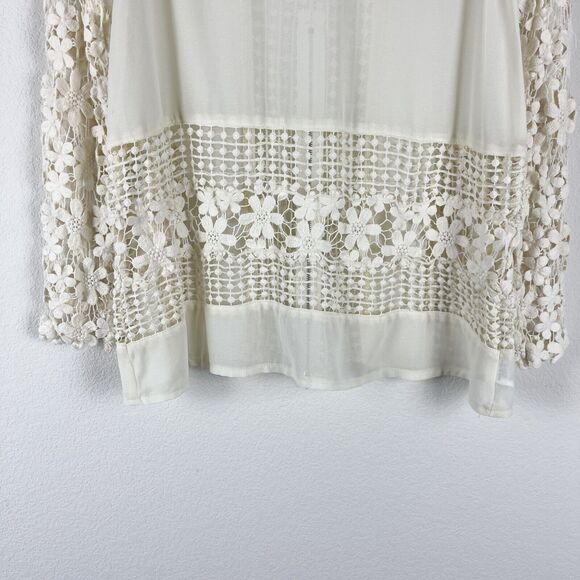 L'atiste Clover Club Crochet Lace Top Womens Small Cream Blouse Long Sleeve Boho - Picture 3 of 13
